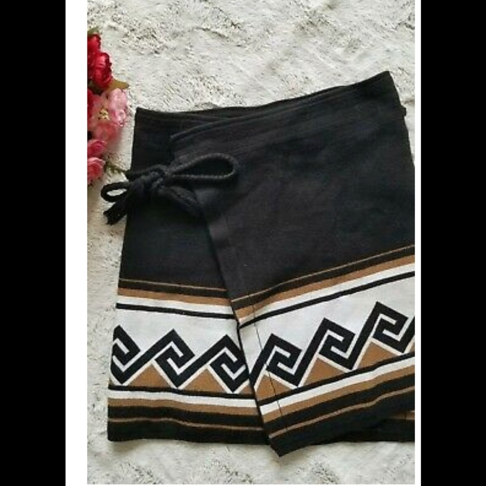 Talula Black Meander Wrap Skirt Brown White Sz Xs